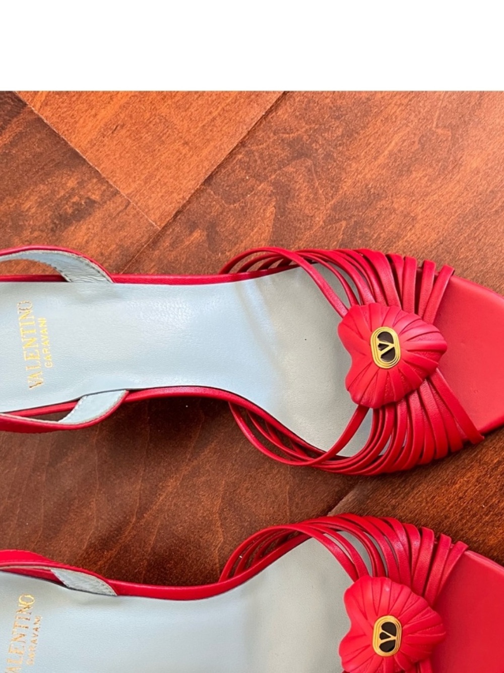 Valentino Garavani Red Strappy Sandals with Heart Accent